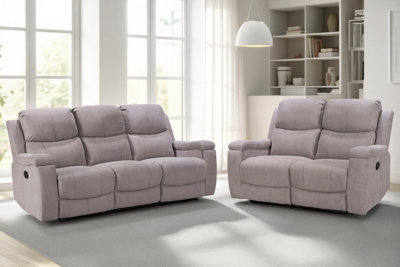 Light Grey  Chenille Fabric 3 + 2 Seater Manual Recliner Sofa Set For Living Room Visconti from B&Q