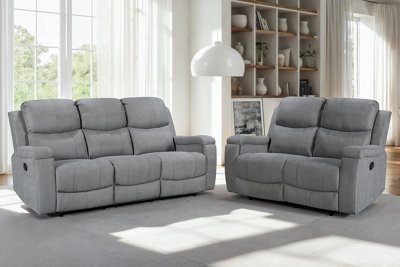 Dark Grey Chenille Fabric  3 + 2 Seater Manual Recliner Sofa Setfor Living Room Visconti from B&Q