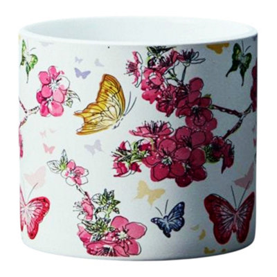 B&Q -  Floral Butterfly Ceramic Plant Pot Small 12 X 10.5 Cm