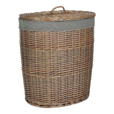 Red Hamper Antique Wash Grey Cotton Lined Oval Willow Laundry Basket from B&Q
