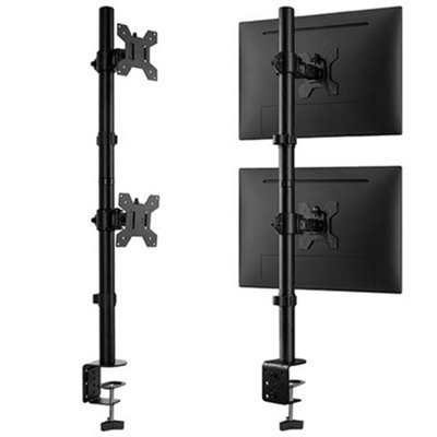 B&Q -  Dual Monitor Stand Vertical 13 To 32 Inch Height Adjustable Clamp Mount Supports 8Kg Each