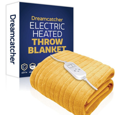 B&Q -  Electric Throw Heated Double Over Blanket Soft Fleece 9 Heat & 12 Timer SettingsGold