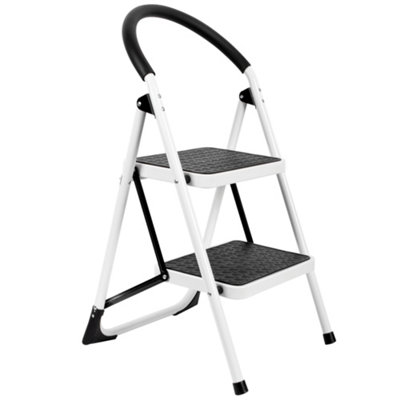 B&Q -  2 Step Ladder Premium WhiteHeavy-Duty Steel Folding Home Diy Step Stool Wide Non-Slip Steps & 150Kg Capacity