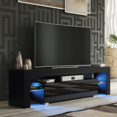 B&Q -  Aria Tv Unit 160CmBlack With Gloss Doors And Led Lights