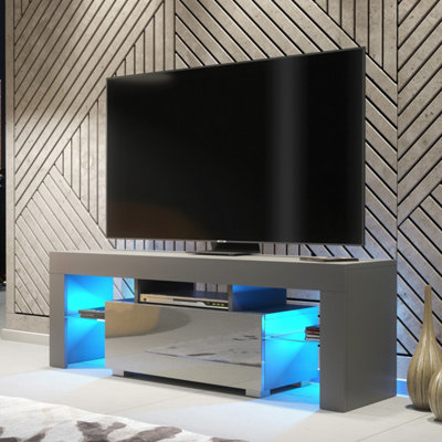 B&Q -  Floe Tv Unit 130CmDark Grey With Gloss Doors And Led Lights