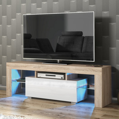 Creative Furniture Floe Tv Unit 130CmOak & White Gloss Doors And Led Lights from B&Q