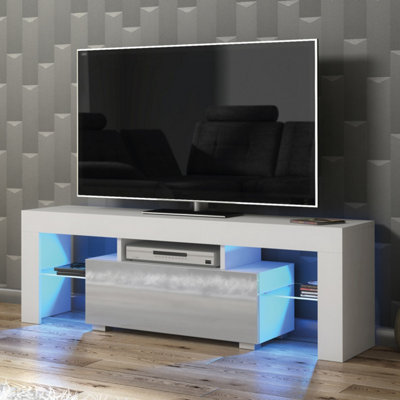 B&Q -  Floe Tv Unit 130CmWhite & Grey Gloss Doors