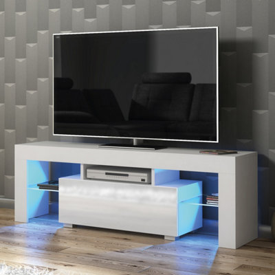 B&Q -  Floe Tv Unit 130CmWhite With Gloss Doors And Led Lights