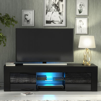 Creative Furniture Loom Tv Unit 130CmBlack With Gloss Doors And Led Lights from B&Q