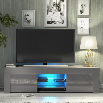 B&Q -  Loom Tv Unit 130CmDark Grey With Gloss Doors And Led Lights