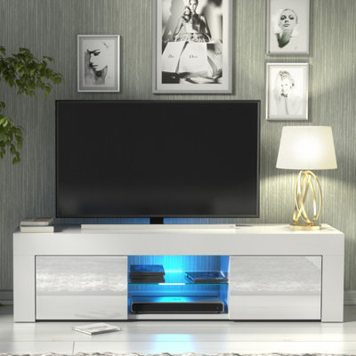 Creative Furniture Loom Tv Unit 130CmWhite With Gloss Doors And Led Lights from B&Q