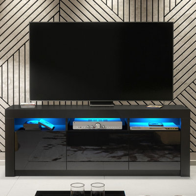 B&Q -  Shine Tv Unit 160CmBlack With Gloss Doors And Led Lights