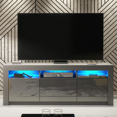 B&Q -  Shine Tv Unit 160CmDark Grey With Gloss Doors And Led Lights