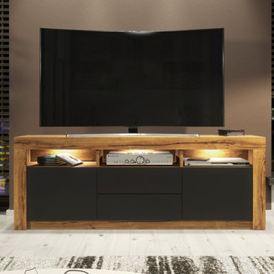 Creative Furniture Shine Dark Oak And Black Matt 2 Door 2 Drawer 3 Shelf Tv Unit With Led - Image 3