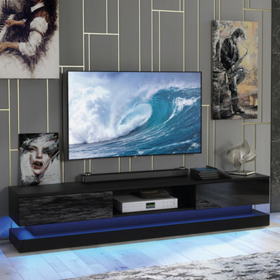 B&Q -  Bloom Tv Unit 180CmBlack With Gloss Doors And Led Lights