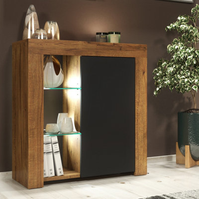 B&Q -  Serene Sideboard 83CmDark Oak & Black Matt Doors And Led Lights