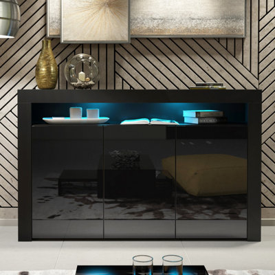Creative Furniture Aether Sideboard 155CmBlack With Gloss Doors And Led Lights from B&Q