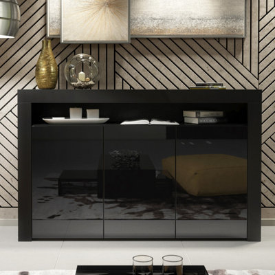 B&Q -  Aether Sideboard 155CmBlack With Gloss Doors