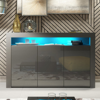 Creative Furniture Aether Sideboard 155CmDark Grey With Gloss Doors And Led Lights from B&Q