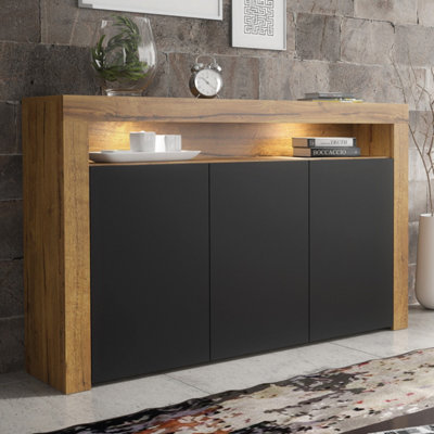 B&Q -  Aether Sideboard 155CmDark Oak & Black Matt Doors And Led Lights