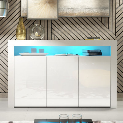 B&Q -  Aether Sideboard 155CmWhite With Gloss Doors And Led Lights
