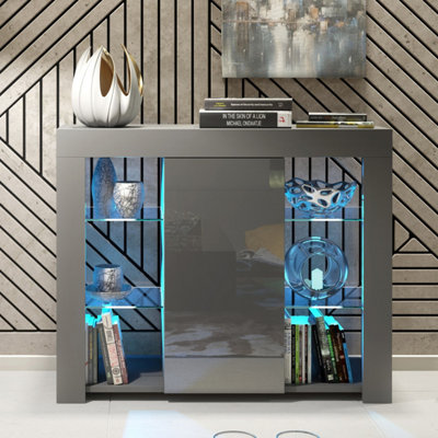 B&Q -  Harbor Sideboard 97CmDark Grey With Gloss Doors And Led Lights