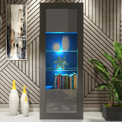 B&Q -  Illume Display Cabinet 170CmDark Grey With Gloss Doors And Led Lights