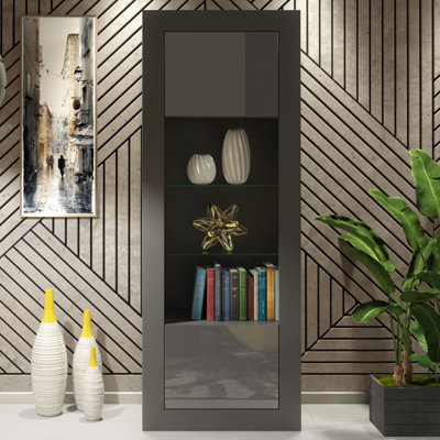 B&Q -  Illume Display Cabinet 170CmDark Grey With Gloss Doors