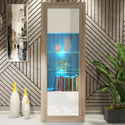 B&Q -  Illume Display Cabinet 170CmOak & White Gloss Doors And Led Lights