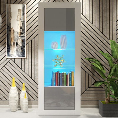B&Q -  Illume Display Cabinet 170CmWhite & Grey Gloss Doors And Led Lights