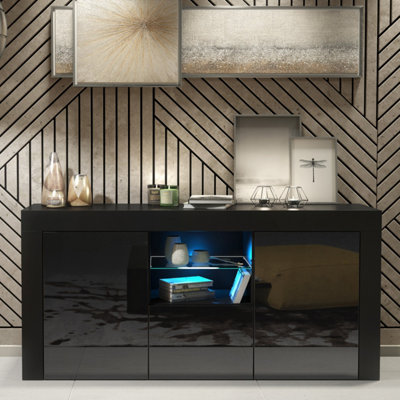 B&Q -  Aurora Sideboard 145CmBlack With Gloss Doors And Led Lights