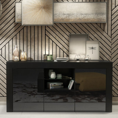 B&Q -  Aurora Sideboard 145CmBlack With Gloss Doors