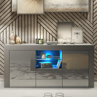 B&Q -  Aurora Sideboard 145CmDark Grey With Gloss Doors And Led Lights