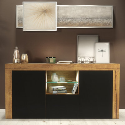 Creative Furniture Aurora Dark Oak And Black Matt 3 Door 2 Shelf Sideboard With Led - Image 3