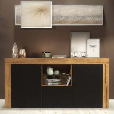 Creative Furniture Aurora Dark Oak And Black Matt 3 Door 2 Shelf Sideboard - Image 4