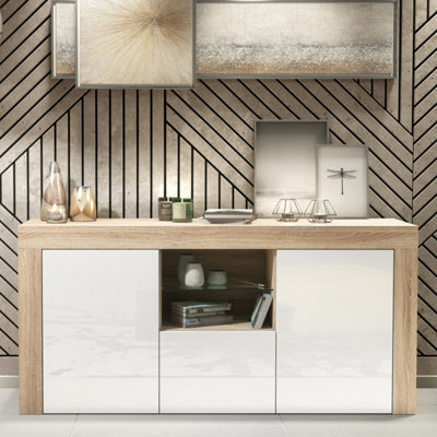 B&Q -  Aurora Sideboard 145CmOak & White Gloss Doors