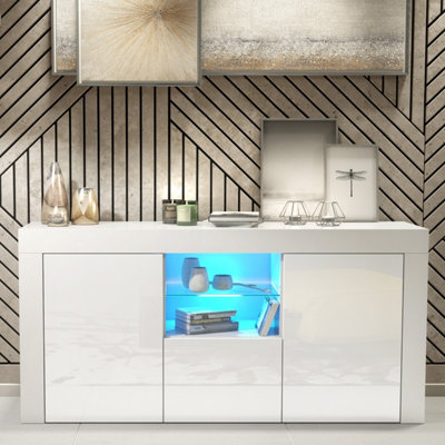 B&Q -  Aurora Sideboard 145CmWhite With Gloss Doors And Led Lights