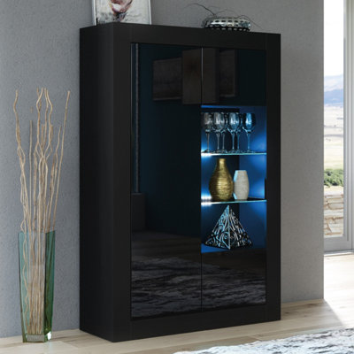 B&Q -  Arcadia Display Cabinet 140CmBlack With Gloss Doors And Led Lights