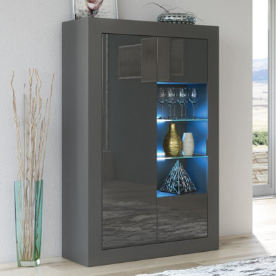 B&Q -  Arcadia Display Cabinet 140CmDark Grey With Gloss Doors