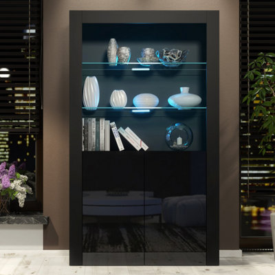 B&Q -  Spectrum Display Cabinet 170CmBlack With Gloss Doors And Led Lights