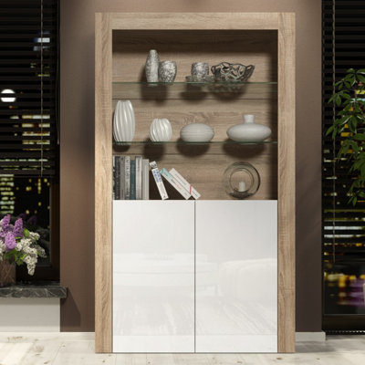 B&Q -  Spectrum Display Cabinet 170CmOak & White Gloss Doors