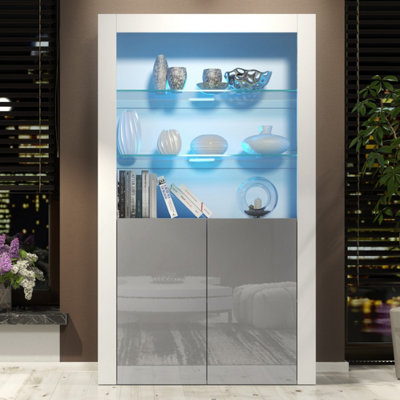Creative Furniture Spectrum White And Grey Gloss 2 Door 3 Shelf Display Cabinet With Led - Image 3