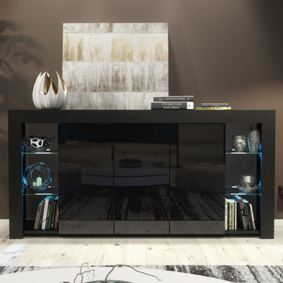 B&Q -  Eden Sideboard 164CmBlack With Gloss Doors And Led Lights