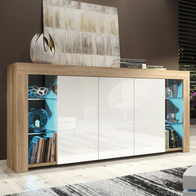 B&Q -  Eden Sideboard 164CmOak & White Gloss Doors