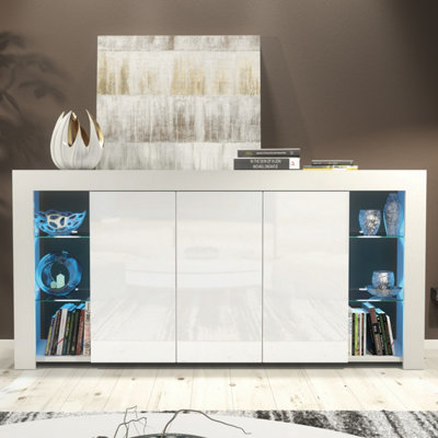 B&Q -  Eden Sideboard 164CmWhite With Gloss Doors And Led Lights