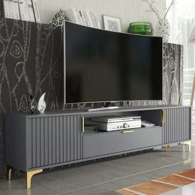 B&Q -  Tide Crest Tv Unit 200CmDark Grey & Gold