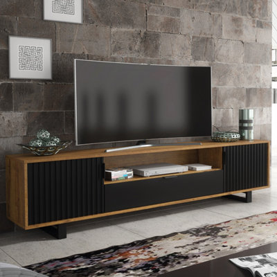 B&Q -  Blackridge Tv Unit 200CmDark Oak With Black Fluted Doors & Drawer