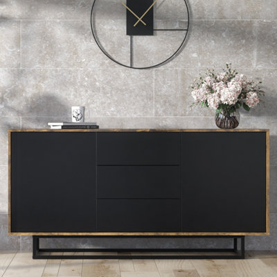B&Q -  Vista Loft Sideboard 140CmRustic & Black Doors