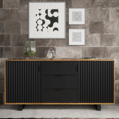 Creative Furniture Unisex Brown Blackridge Sideboard 140Cm - Dark Oak With Black Fluted Doors & Drawer In - Image 7