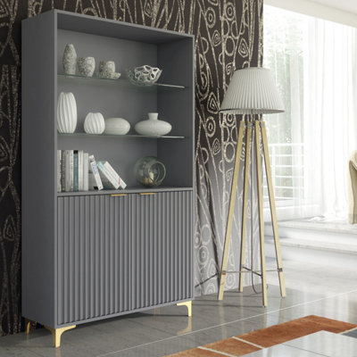 B&Q -  Tide Crest Display Cabinet 175CmDark Grey With Fluted Doors